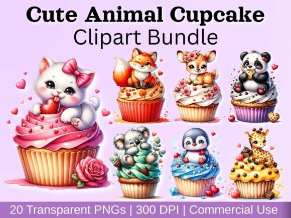 Download Cute Animal Cupcake Clipart Bundle - Cute animal Collection