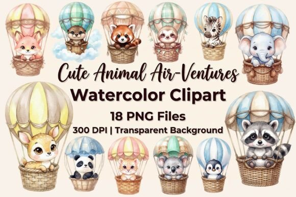 Download Cute Animal Air Balloon Clipart Bundle - Cute animal Collection