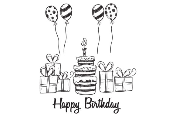 Download Doodle Birthday Cake and Balloon - Birthday cake Collection