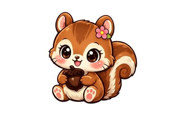 Download Cute Baby Squirrel Holding Acorn Sticker - Sticker Collection