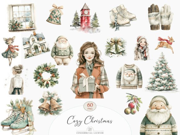 Download 60 PNG Cozy Christmas Clipart Set - Christmas clipart Collection