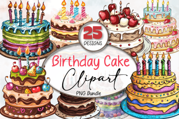 Download Watercolor Birthday Cake Clipart Bundle - Birthday cake Collection
