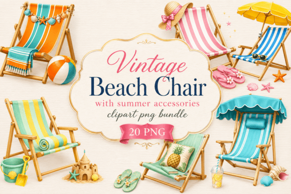 Download Vintage Beach Chair Clipart PNG Bundle - Beach chair Collection