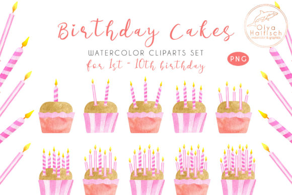 Download Watercolor Birthday Cakes with Candles - Birthday cake Collection