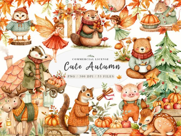 Download Watercolor Cozy Autumn Fairy Cute Animal - Cute animal Collection