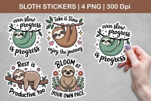Download Sloth Stickers | Cute Motivational Sloth - Sticker Collection