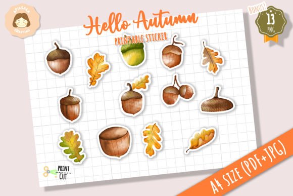 Download Fall Acorn - Oak Leaves Printable Sticker - Sticker Collection